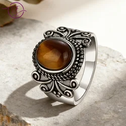 New Tiger's Eye Rings for Men Women Retro Natural Ring Rhodochrosite Kyanite Amethyst Stone Jewelry Party Birthday Gift FCGJHW