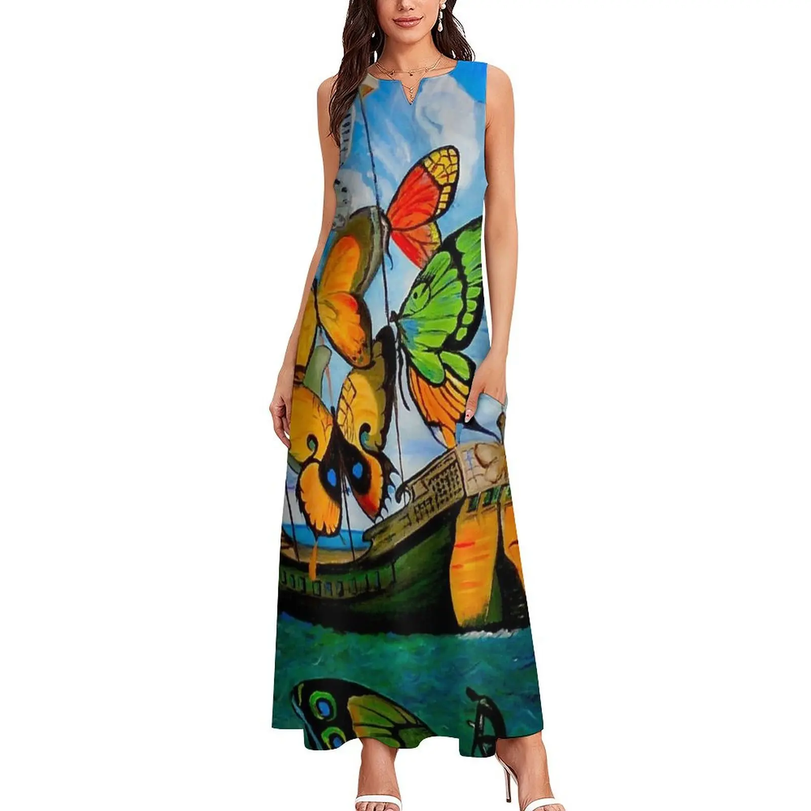 BUTTERFLY SHIP : Vintage Abstract Painting Print Long Dress sexy dress for women Woman clothes summer dresses women 2025 Dress