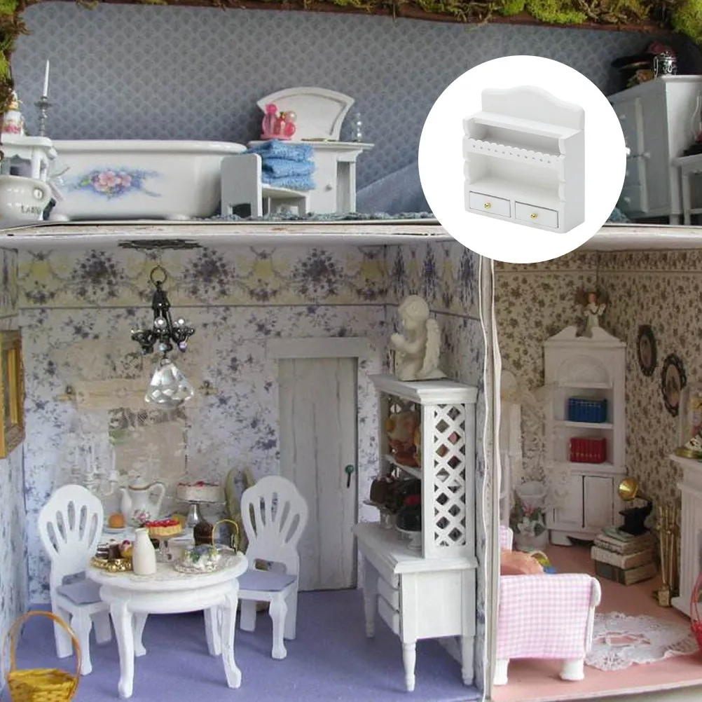 

1Pcs Mini House White Rack Durable Wood Mini Kitchen Supplies DIY Compact Kitchen Ornament Exquisite Craftsmanship Miniature