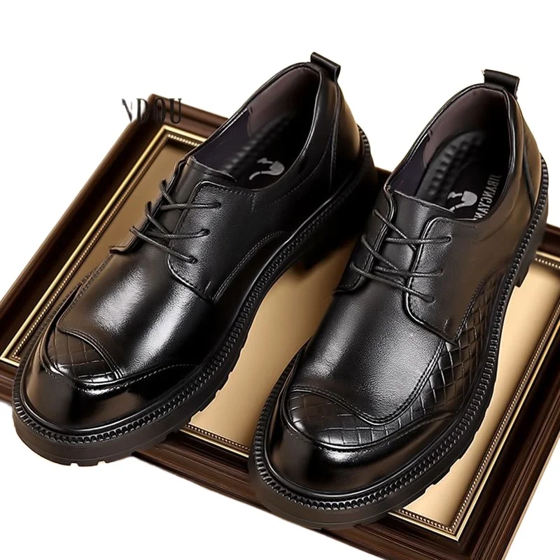 2025 Men's First Layer Genuine Leather Inner Insole Big Toe Thick Sole European Version Business Derby Shoes