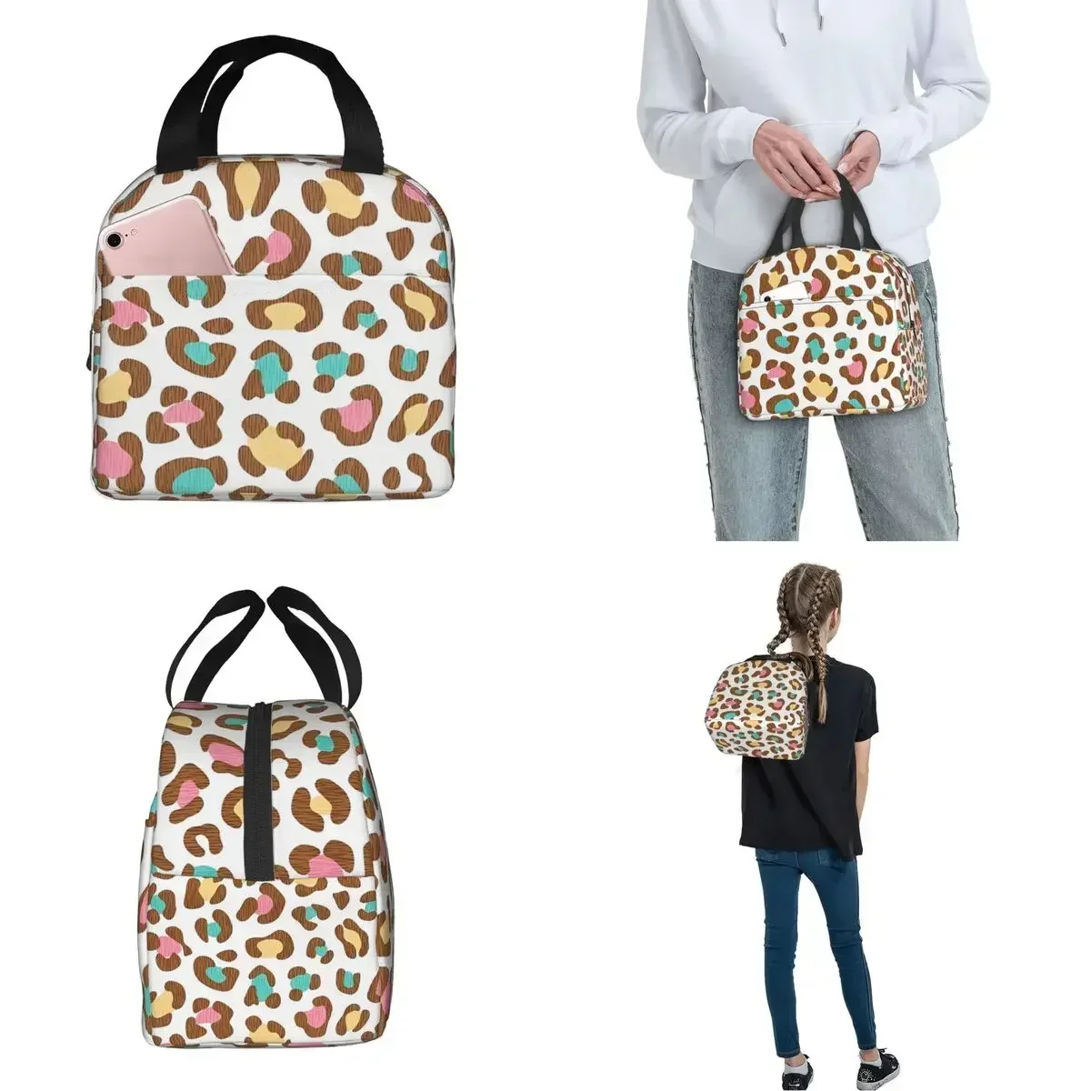 Leopard Ice Cream Insulated Lunch Bags Leakproof Reusable Thermal Bag Tote Lunch Box Work Outdoor Girl Boy