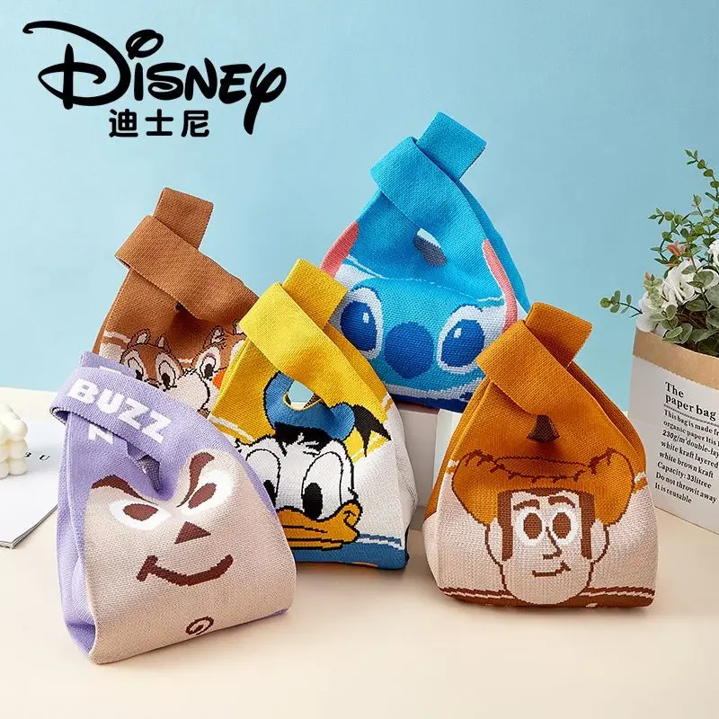 

New Disney Stitch Mickey Strawberry Bear Three Eyes Cute Fashion Knitted Mobile Phone Bag Soft Woven Bag Gift Bag Handbag Gift