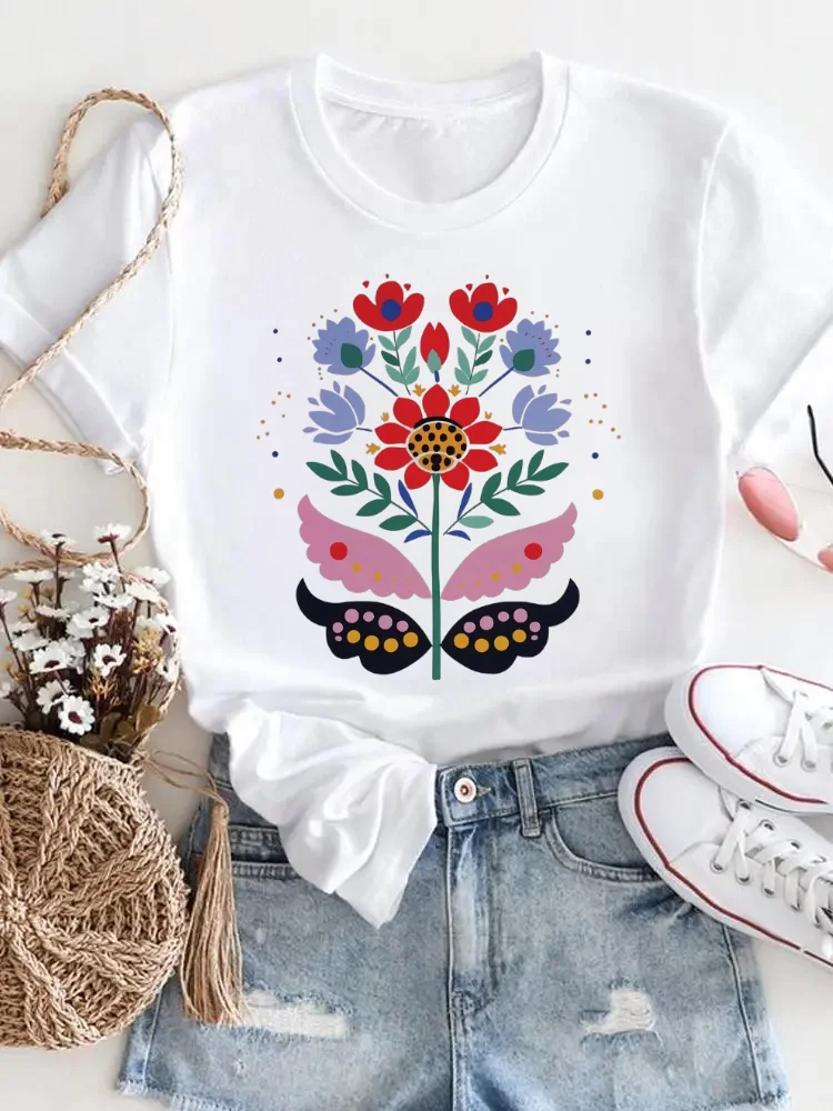 

Fashionable Short Sleeved Printed Round Neck Print Sweet Watercolor Painting 90s Women's Cartoon Casual T-Shirt Summer Women's T