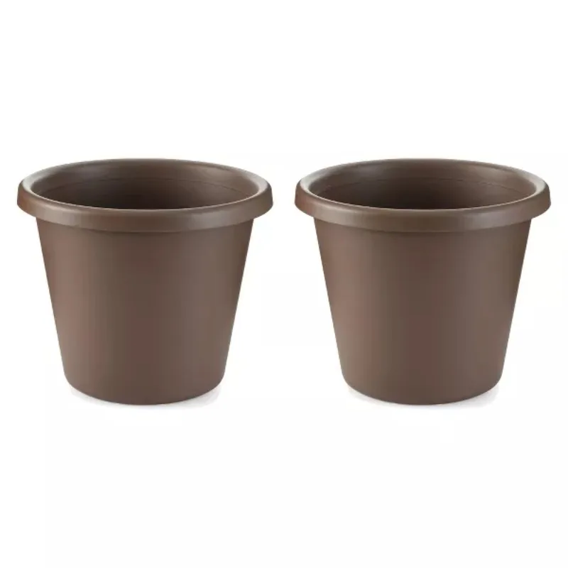 

US 14 Inch Classic Durable Plastic Flower Pot Container Garden Planter with Molded Rim and Drainage Holes, Chocolate Brown