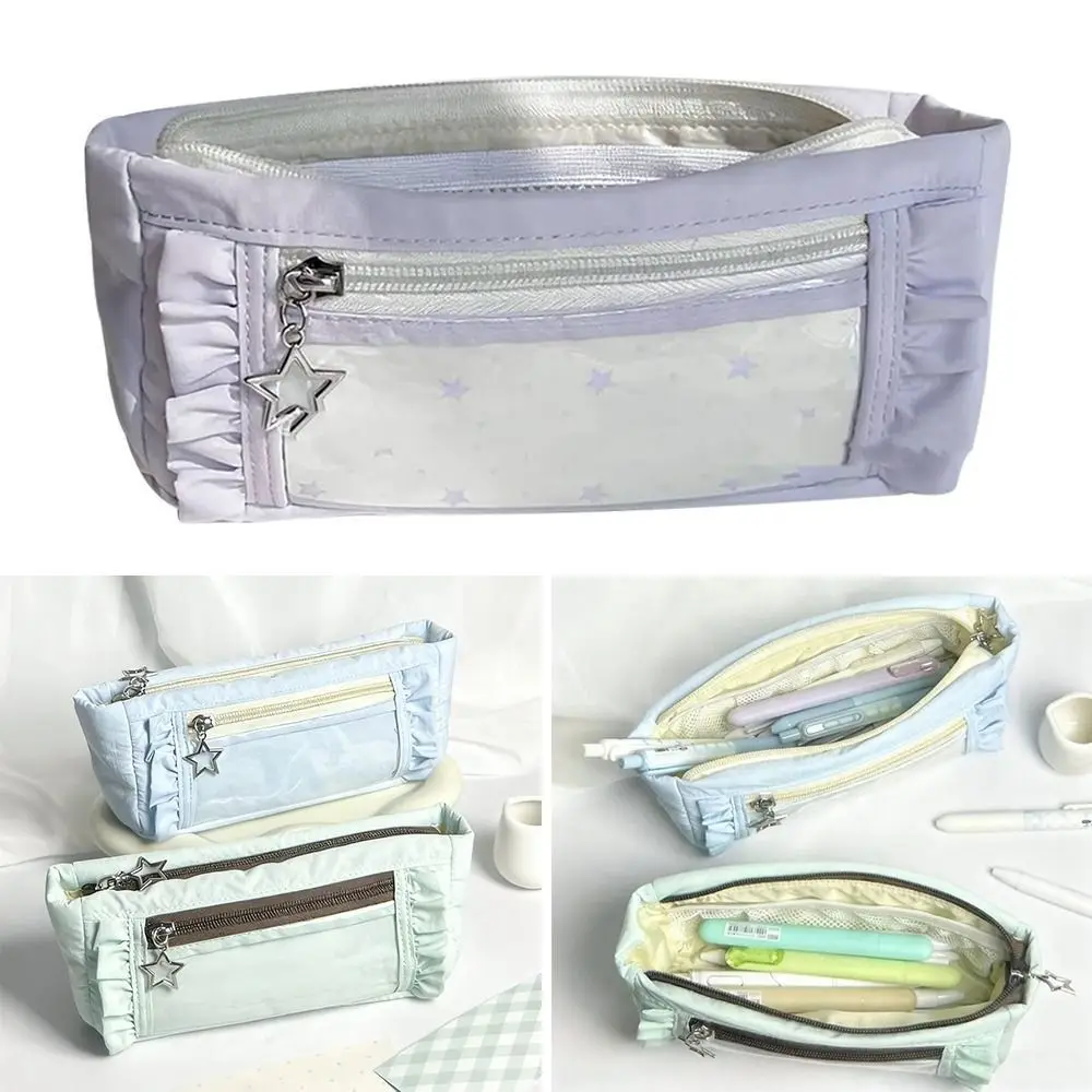 Transparent window Pencil Case Large Capacity Badge Display Pen Bag multi-functional Storage Stationery Storage Pouch DIY
