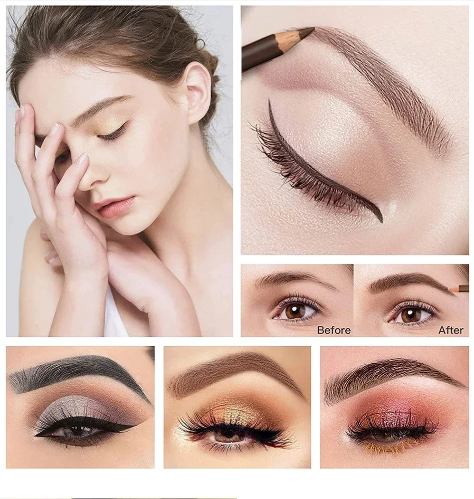 6/12Pcs Augenbraue Bleistift Wasserdicht Professionelle Frauen Augen Make-Up Stift Einfache Farbe Natürliche Schwarz Braun Kosmetische Schönheit augenbraue Werkzeug – Detail 1