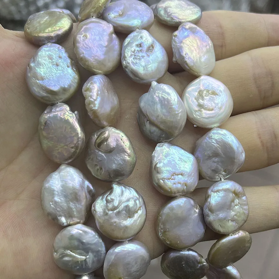 Natural Button Freshwater Pearl Color Baroque Irregular Round Coin for Jewelry Making DIY Bracelet Necklace  15''16.5-18mm