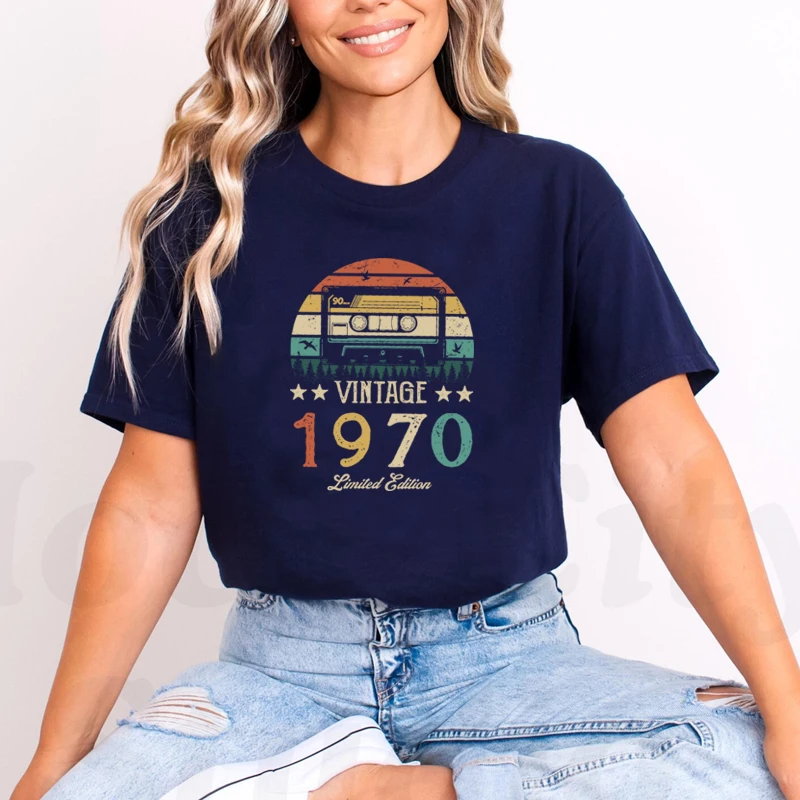 Vintage 1970 Tape Print Women T Shirt 54th 54 Years Old Birthday Gift Unisex T-Shirt Harajuku Clothes Female Tops