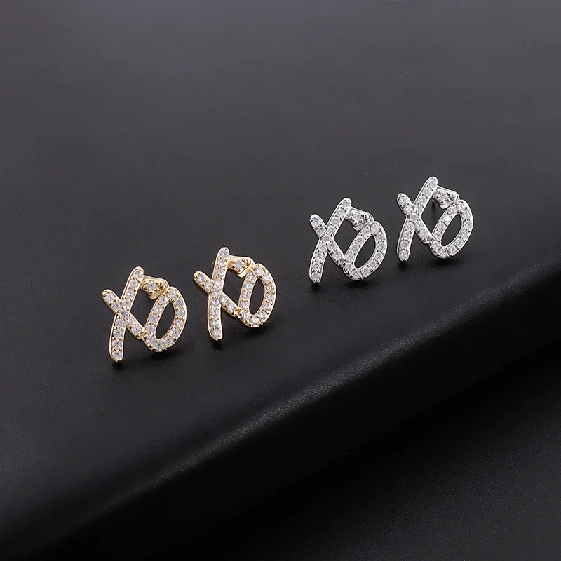 High Quality Hip Hop Cubic Zirconia Xo Letter Pendant Earrings Necklace Set for Men and Women Fashion Trend Jewelry