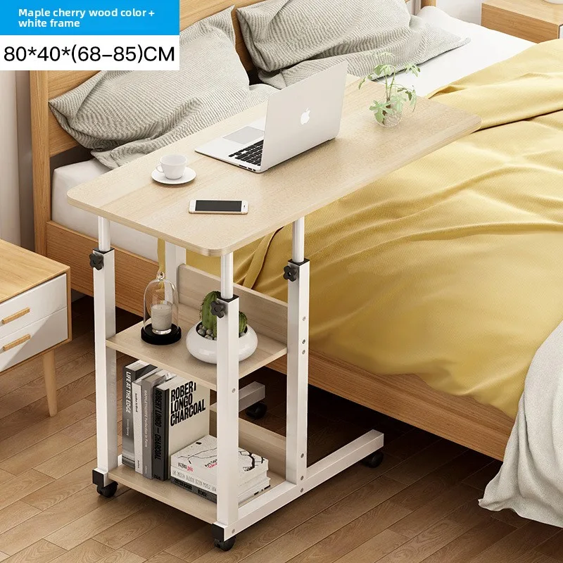 Movable Height Adjustable Bedside Laptop Table Wheels Storage Solid Wood Frame Mdf Top X Cm Or Options Bedroom Dormitory Study