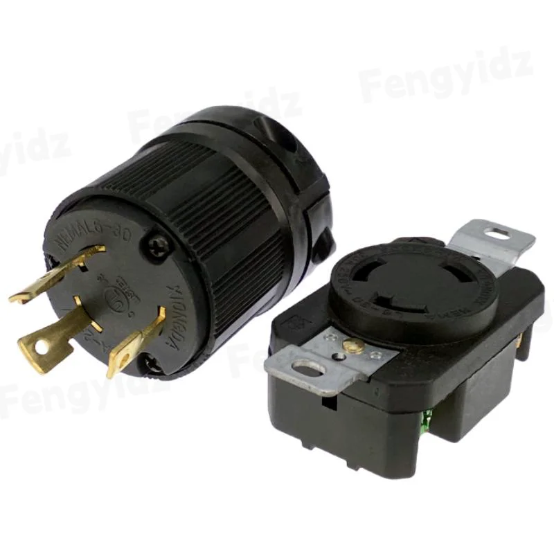 Black American 30A 250V NEMA L6-30P L6-30R US 3-hole anti-off industry power plug socket inline wire connector