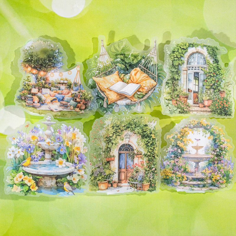 10 sheets Anime Cartoon Garden Landscape Stickers INS Aesthetic Decals for Scrapbooking Phone Diary Laptop Stationery supplies