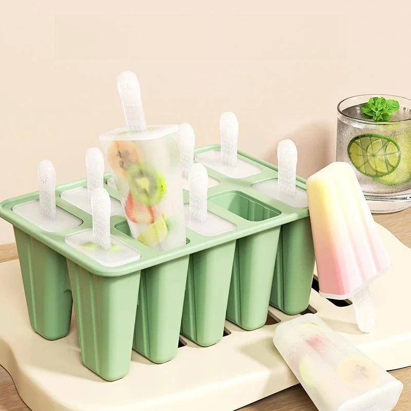 Popsicle Molds Silicone 10 Cavity Popsicle Trays Freezer,Homemade Ice Cream Molds,Large Ice Pop Maker,Reusable Ice Lolly Mould