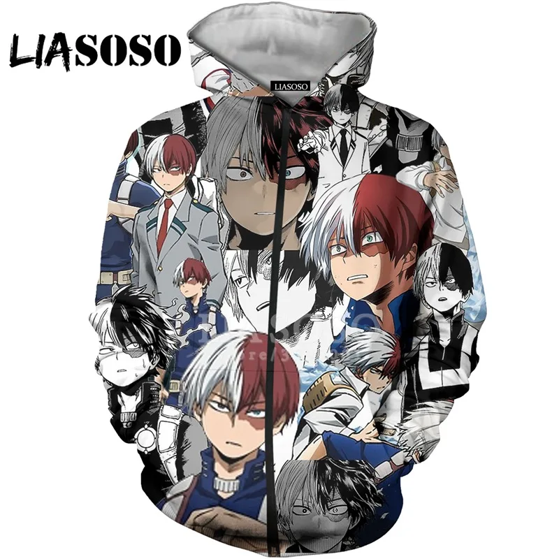 LIASOSO 3D Print Women Men Anime Comics My Hero Academia Bakugou Katsuki Hooded Harajuku Zipper Sweatshirts Jacket Coat X2786