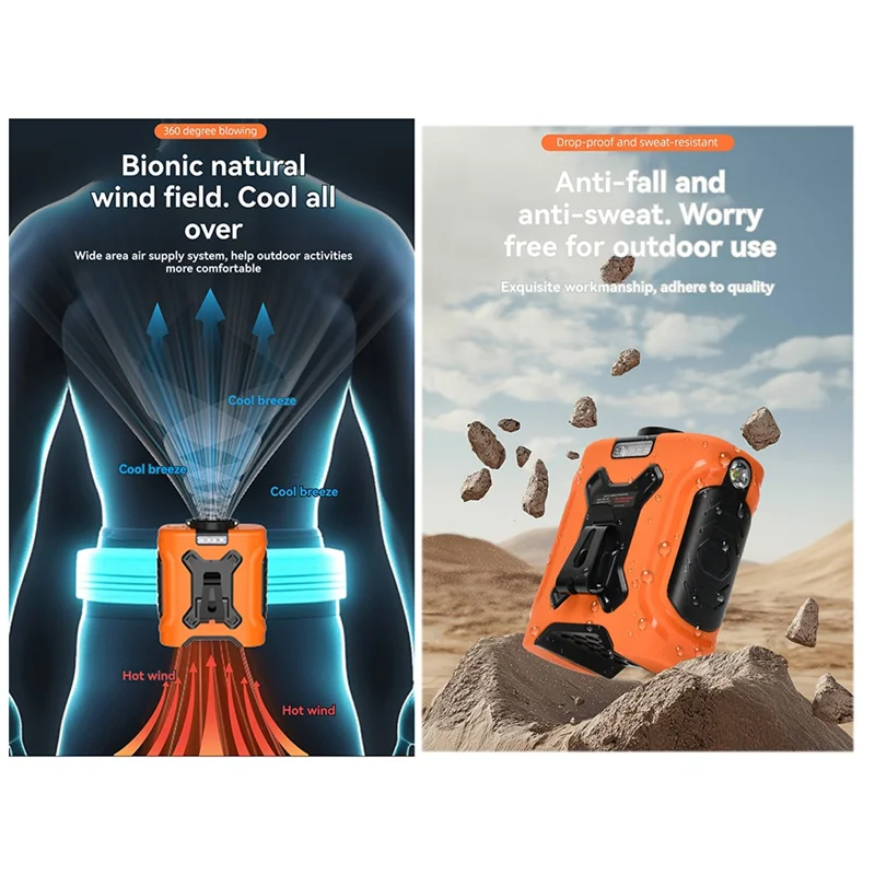 

Портативный поясной вентилятор 10000 мАч, перезаряжаемый вентилятор на шею и зажимом с сильным ветром, идеально подходит для наружного использования, кемпинга, освещения B-B91B