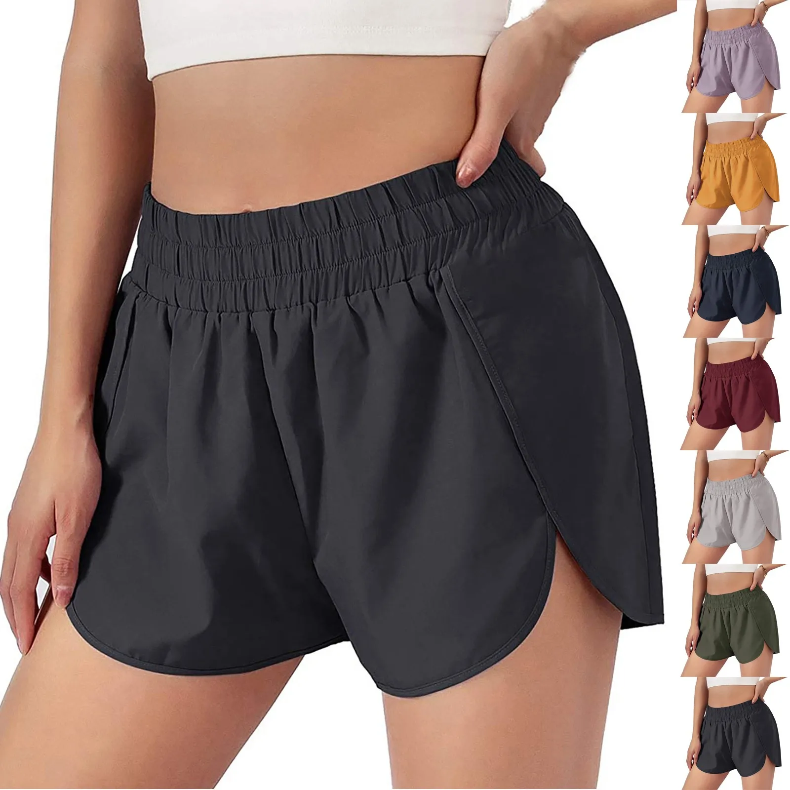 Women\'s Solid Color Motion Elastic The Waist Run Quick Drying Yoga Pants Shorts