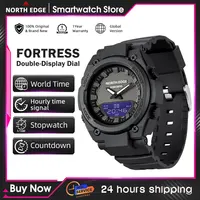 Relojes deportivos NORTH EDGE FORTRESS para hombre, cronómetro, relojes digitales para hombre, reloj de pulsera con hora mundial, relojes masculinos, resistente al agua 50M