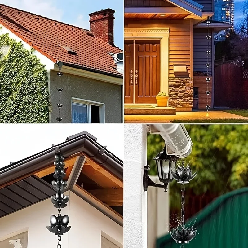 

Функциональная цепь от дождя с цветком лотоса, уличная декоративная садовая дренажная цепь, подвесная цепь в японском стиле для двора, крыши желоба