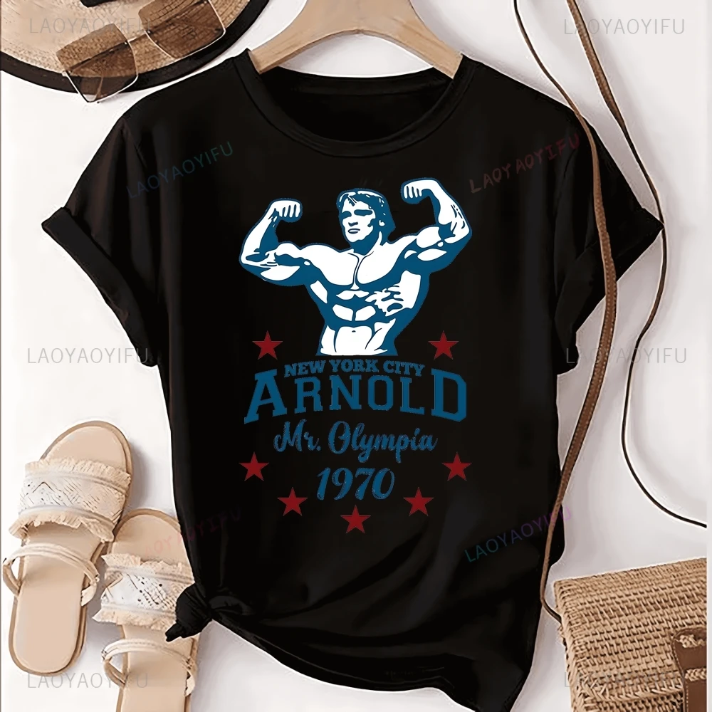 Retro Arnold Schwarzenegger Mr. Olympia Printed T-shirt Top Gym Trend Harajuku Short Sleeve Unisex Shirt Pattern Large T-shirt