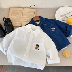 Children's denim jacket 2025 Spring and Autumn new item for boys and girls Korean version baby long sleeved shirt casual childre