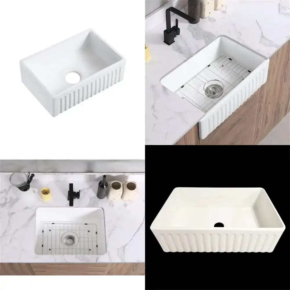 2026 Hot Sale  American style kitchen ceramic semi embedded under the counter vegetable sink open cabinet Farmhouse sink