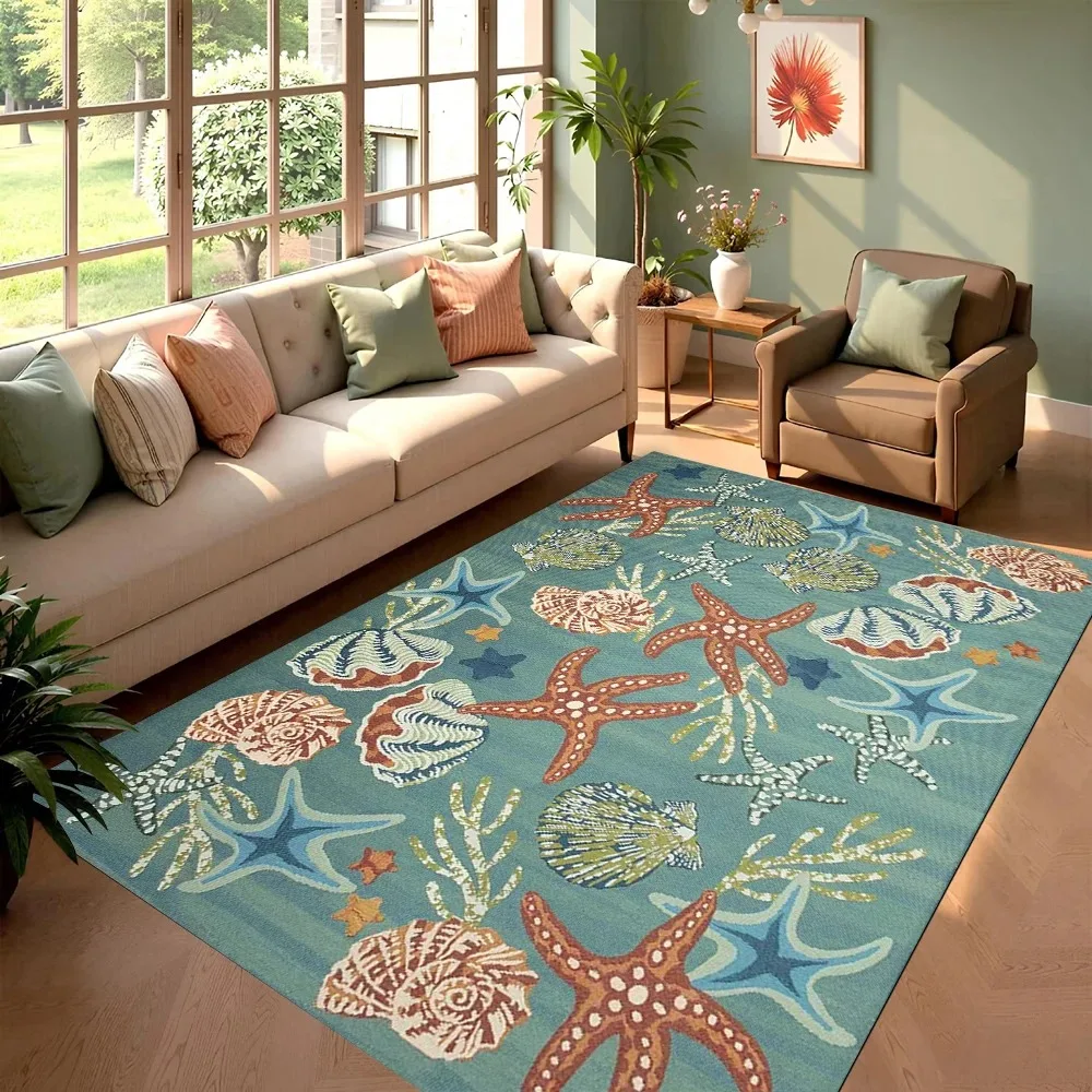 Starfish Coral Coastal Beach Theme Area Rug Washable Soft Rug for Bedroom Livingroom Office  Decor Livingroom Playroom Rugs