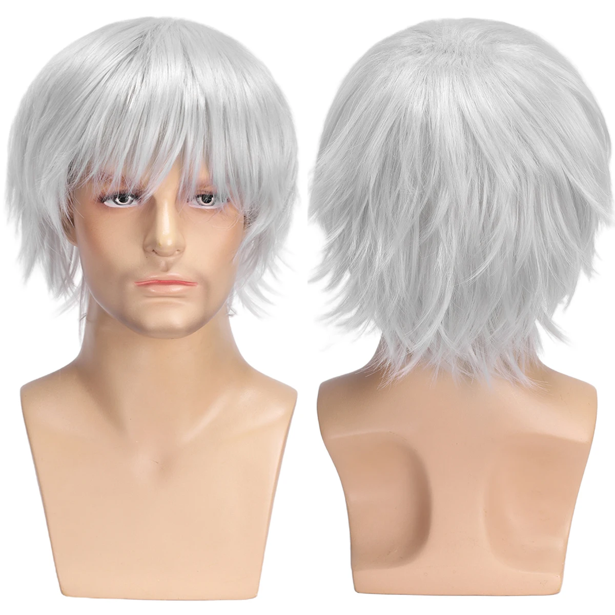 

Cross-border new style synthetic wig gray layered short hair cap for men European and American male fiber hair wig