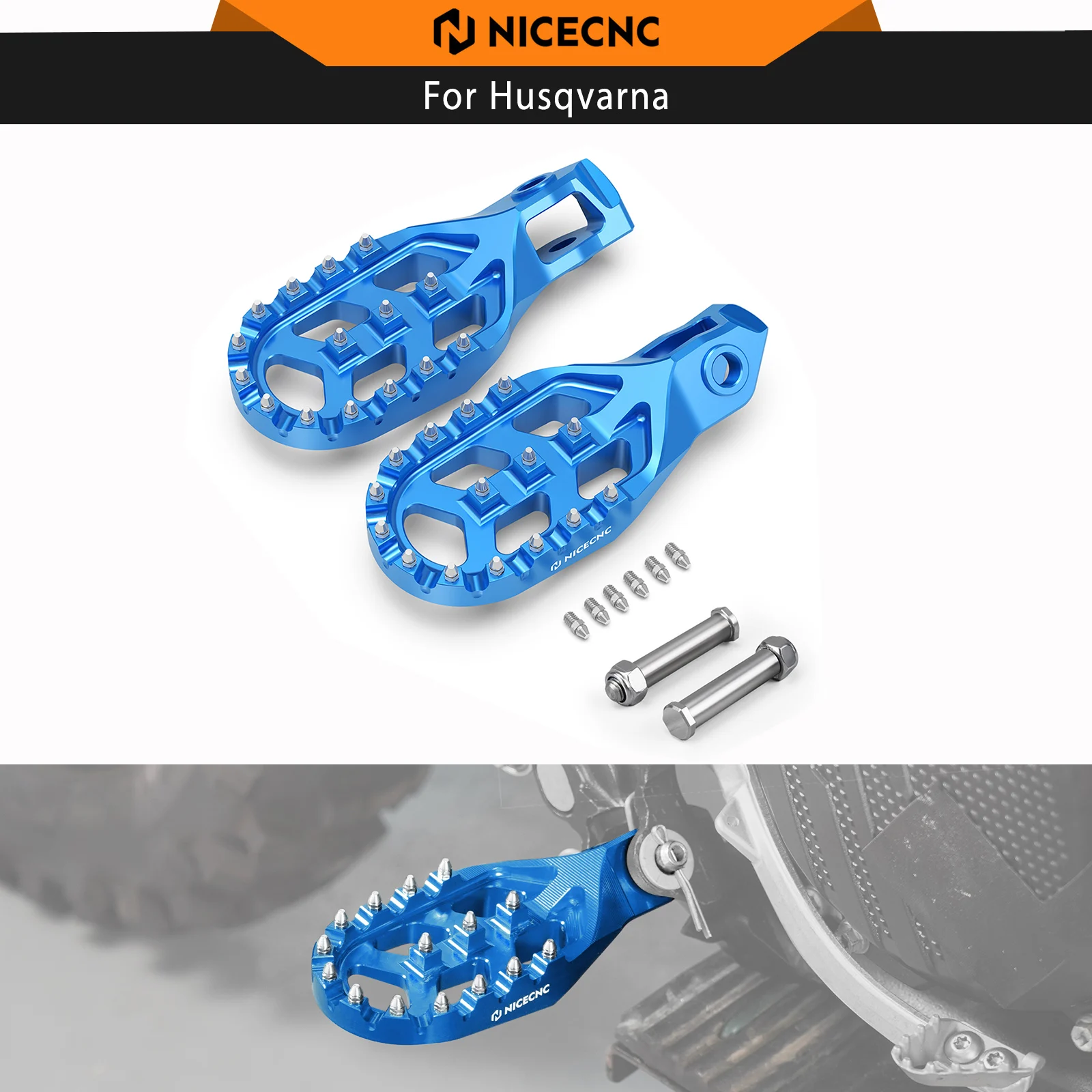 

NICECNC Forged Footrests & Foot Pegs Rest Pedal Pins For Husqvarna TE 300 TE250 FE350 FE450 FE501 FE250 2024 TX300 2023-2024