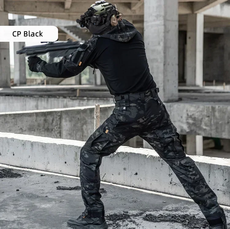 Herren Langarm Combat Shirt 1/4 Reißverschluss Ripstop Taktische Shirts Mit Kapuze Camo Airsoft T Shirts Wandern Jagd Kleidung Pullover – Detail 4