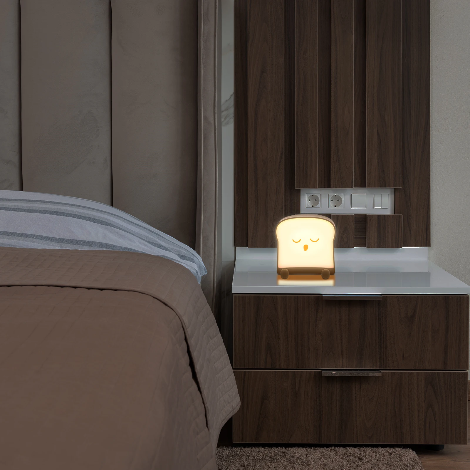 

Double Sided Emitting Night Light LED Rechargeable Beside Lamp Toast Shaped USB Charging Home Decor Practical Gift Idea Sleeping