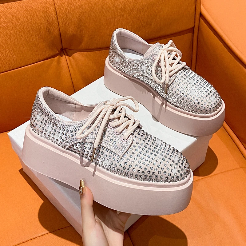 High-end Expensive Full Drill Round Head Thick Sole Fashion Women's Shoes Non-slip Breathable Wear-resistant Ladies casual shoes