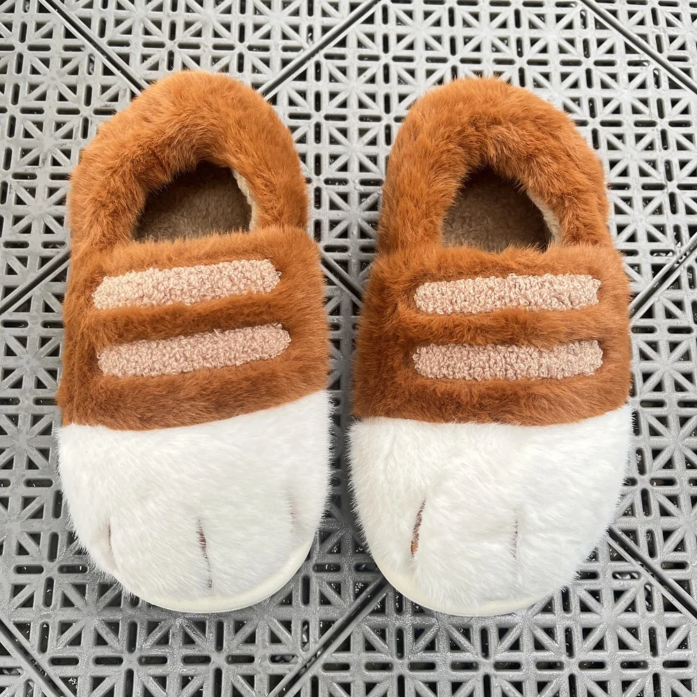 New plush fluffy cat feet slippers men's winter indoor furry slides shoes unisex warm shaggy cuddly animal kitty paw slipper man