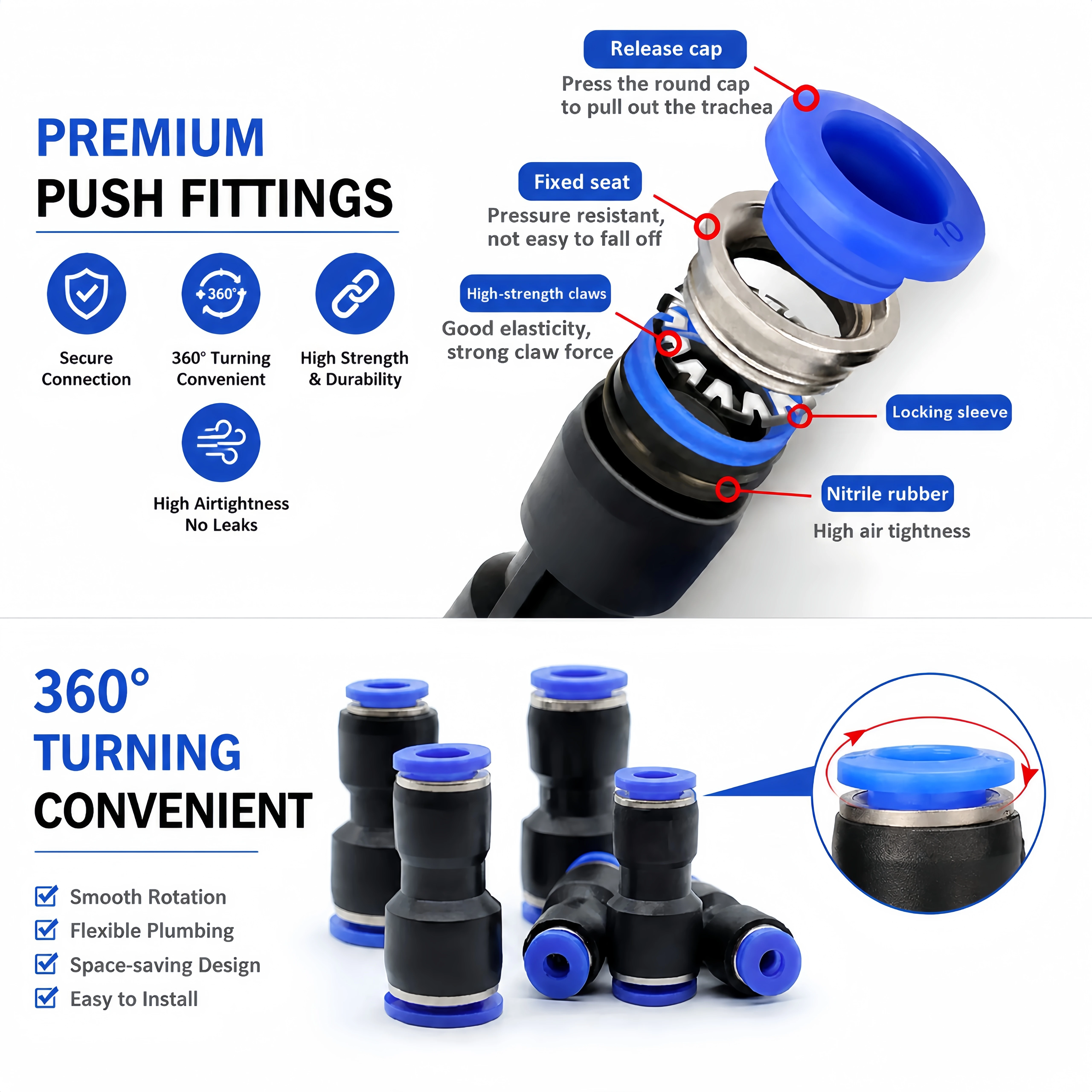50/100/500Pcs Pneumatic Push-in Straight Reducer Union, Quick Connect Air Line Tube Fitting for PU Hose OD 4/6/8/10/12/14mm