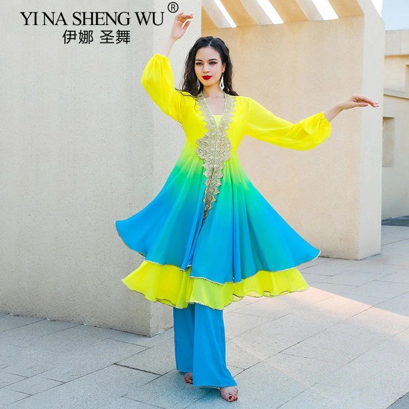 جديد ملابس رقص الشعبية ملابس رقص البطن بانداري التدرج متوهج تنورة أداء مجموعة الزي المرأة أنيقة عرض مسرحي فستان #3