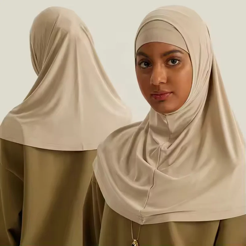 

2pcs/set Muslim Inner Hijab with Open Caps Women Soft Jersey Hijab Cover Neck Islam Solid Undercap Tube Caps