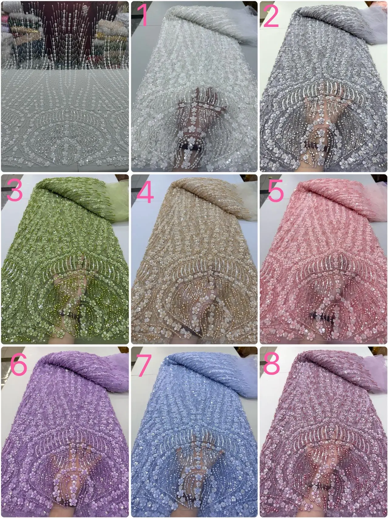 أقمشة الدانتيل الأفريقية الفاخرة الترتر أحدث الخرز التطريز 2025 الفرنسية تول شبكة نسيج الدانتيل المواد لخياطة حفل الزفاف #5