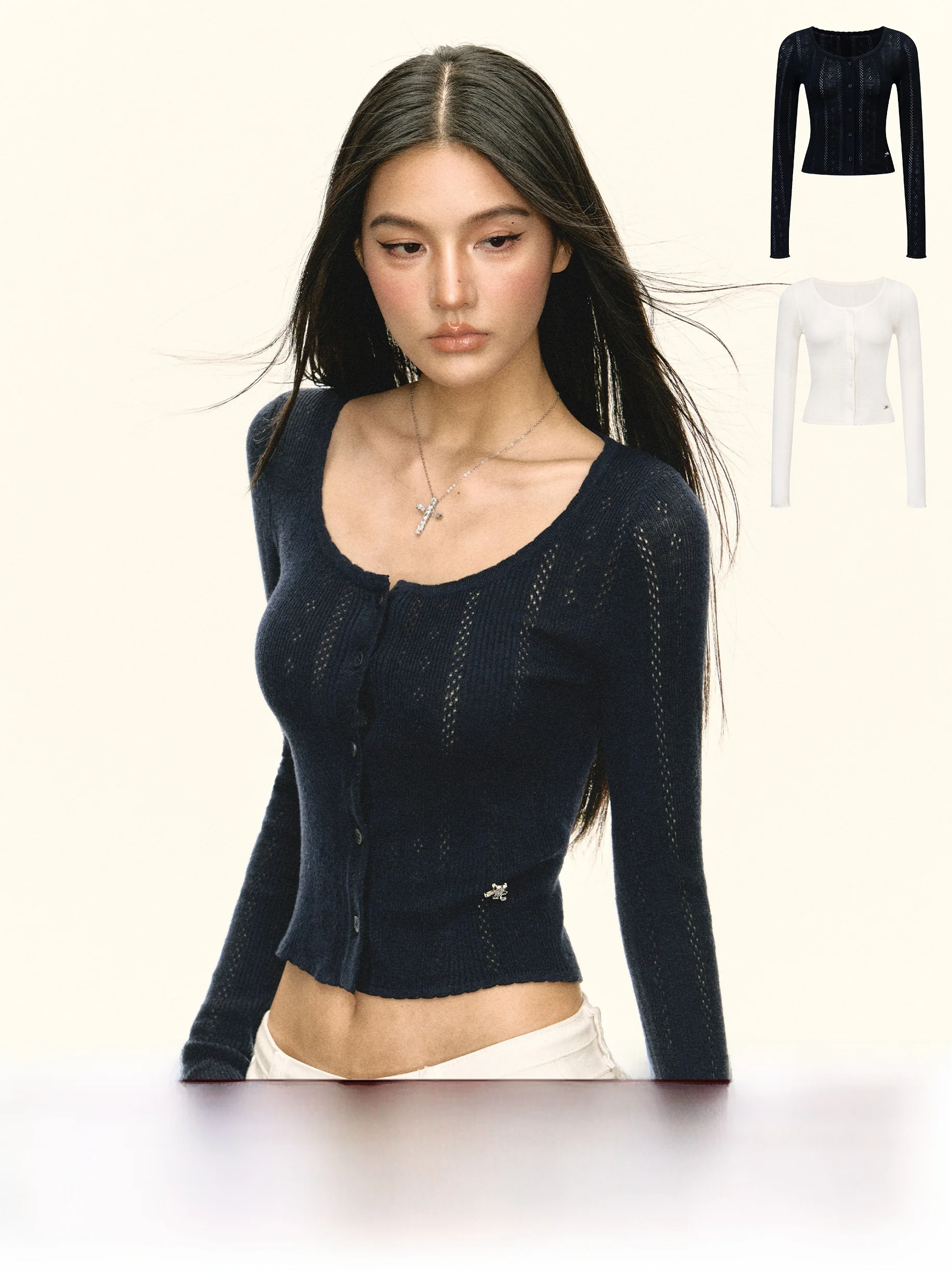 

Кардиган Ariseism Spicy Ort с ажурной вязкой, женский базовый слой, облегающий верх, повседневная верхняя одежда, осенняя новинка