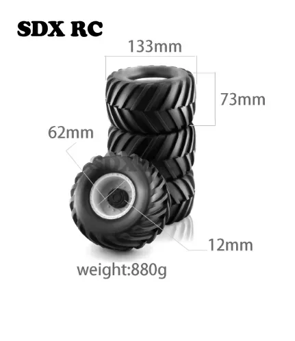 4PCS/Set Wheel Rim&Rubber Tires for 1/10 RC Monster Truck Car Tamiya HSP HPI Kyosh HPI Tamiya Kyosho