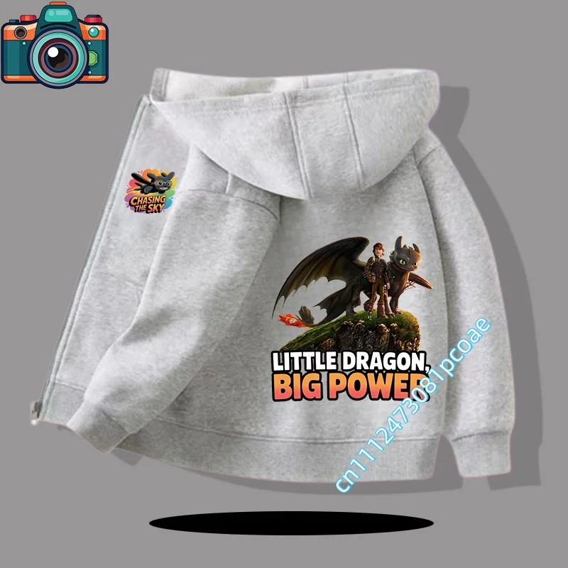 Dragon Tamer 1 - 12 Years Old Children Hooded Sweatshirt Boys' Sport Shirt Girls' Casual Top Cartoon Print Zipper Style Coat