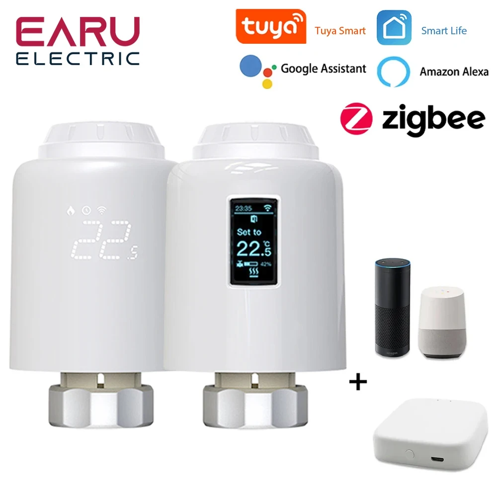 Tuya 스마트 ZigBee 온도 조절기 라디에이터 TRV 프로그래밍 가능한 온도 조절 장치 가열 원격 온도 컨트롤러 Alexa Google