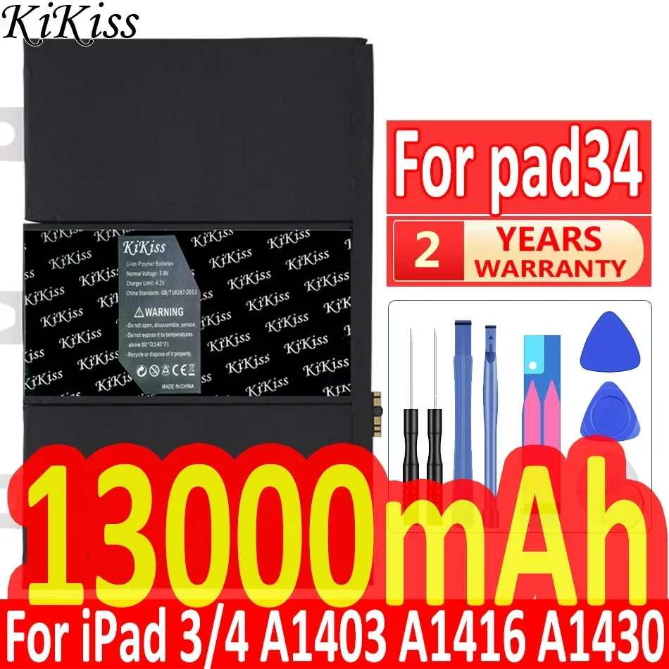 Bateria KiKiss do Apple iPad 1 2 3 4 5 6 iPad1 iPad2 iPad3 iPad4 iPad5 iPad6 Air 1 2 Air1 Air2 A1315 A1395 A1403 A1484 A1547