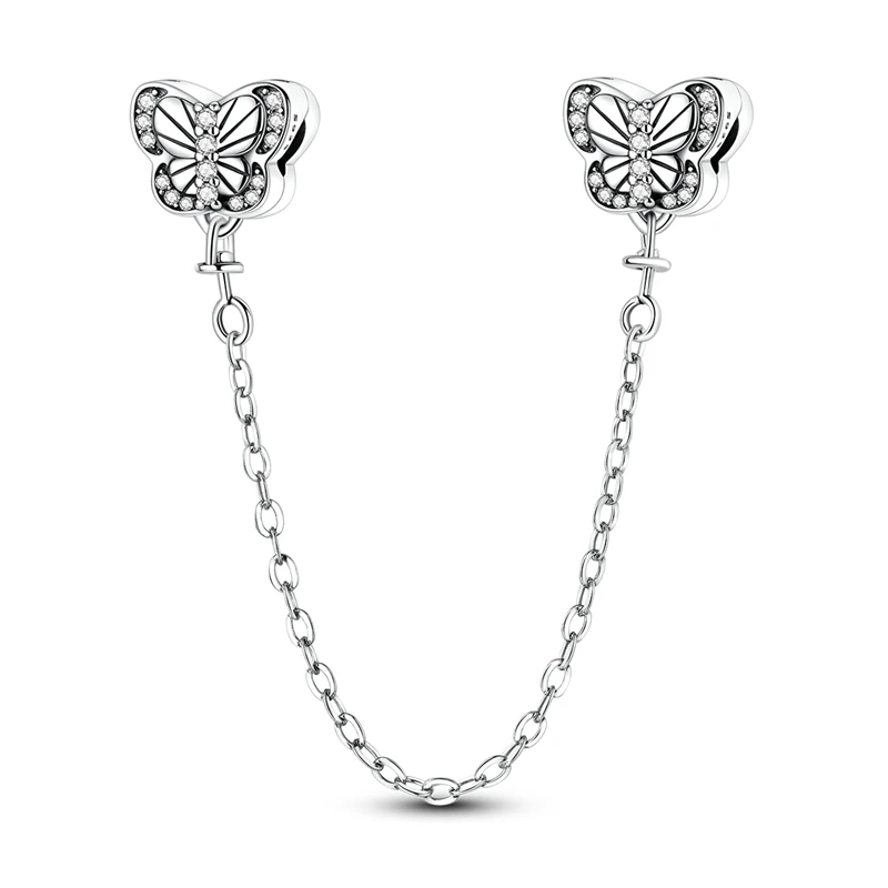 سلسلة أمان كلاسيكية مرصعة بالفضة الإسترليني عيار 925 على شكل فراشة من الزركونيوم وسوار أصلي مجوهرات ذاتية الصنع