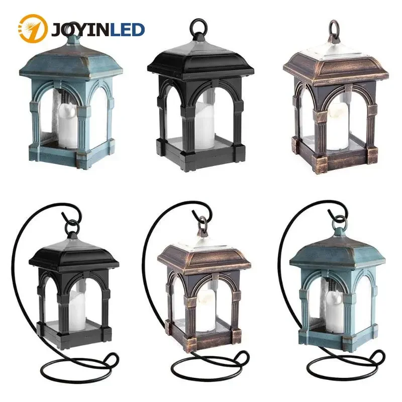 LED Solar Lantern Outdoor Retro Candle Flashing Light Palace Garden Decoration Lantern Rechargeable Battery Wind Lamp Candle