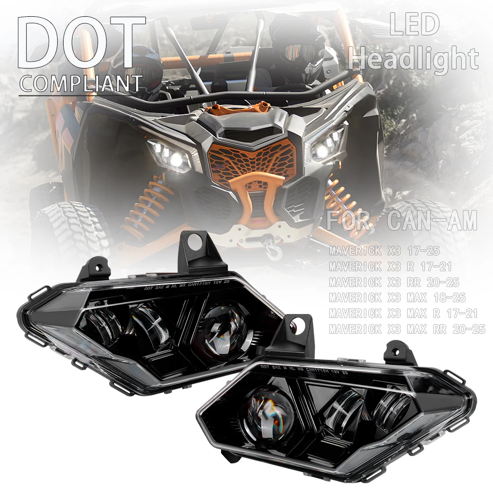 

DOT LED Headlight Headlamp For Can-Am Maverick X3 Max R RR 4x4 Turbo 2017-2025 Can Am Commander Max 1000R 710008811 710008812