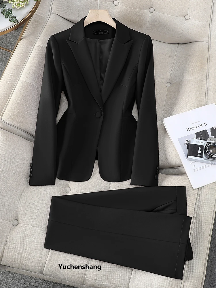 بدلة بناطيل نسائية أسود أزرق أحمر أنثى مكتب السيدات الأعمال ملابس العمل سترة وبنطلون رسمي 2 قطعة السترة مجموعة #5