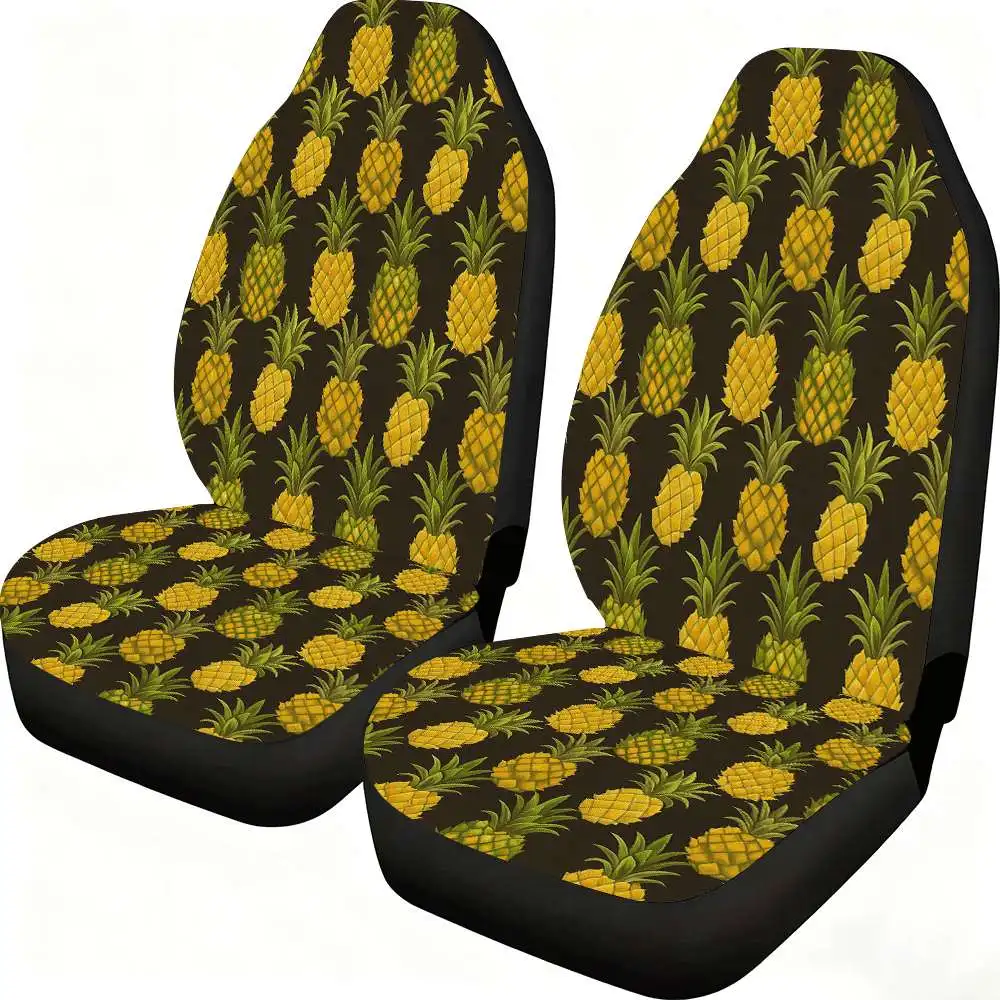 2pcs Golden Pineapple Pattern Car Seat Covers Suitable For Front Seats, High Back Design, Material, Suitable For Cars, SUVs And