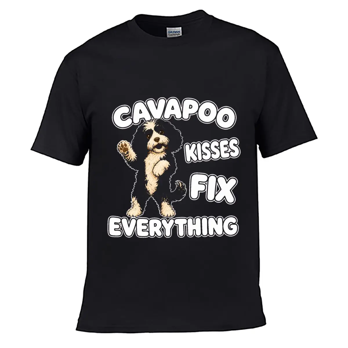 Camiseta informal holgada con estampado vintage desgastado y lavado de Cavapoo Kisses Fix Everything