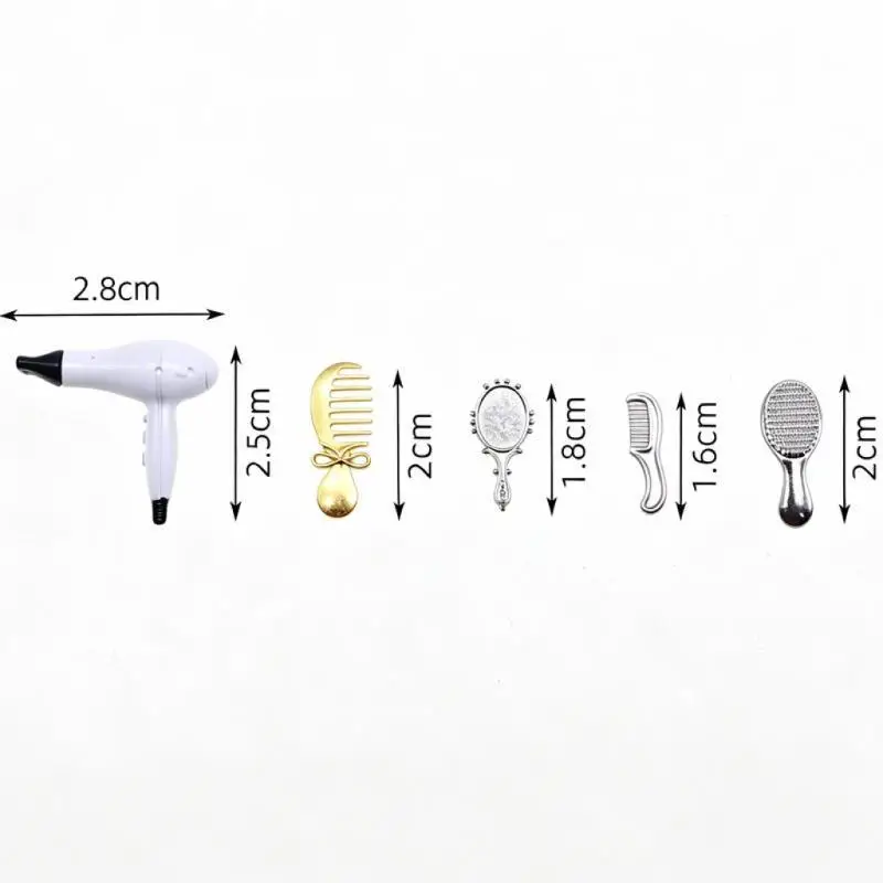 Hot 1Set 1:12 Dollhouse Mini Hair Styling Set Hair Dryer Comb Mirror Mini Furniture Bedroom Scene Pretend Play Table Miniature