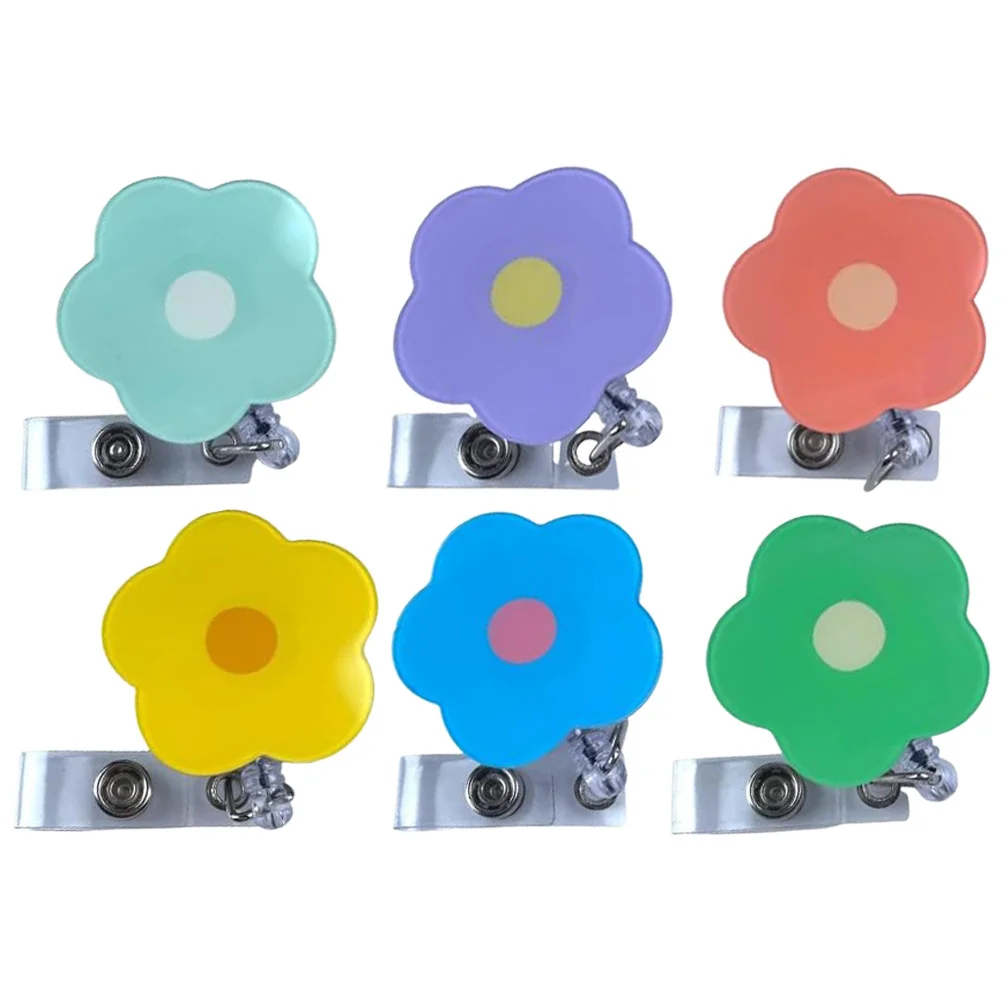 

6Pcs Chest Card Clips Flower Shaped Retractable Badge Holders for Id Name Cards Work Accessory Multi-Function Portable Badge