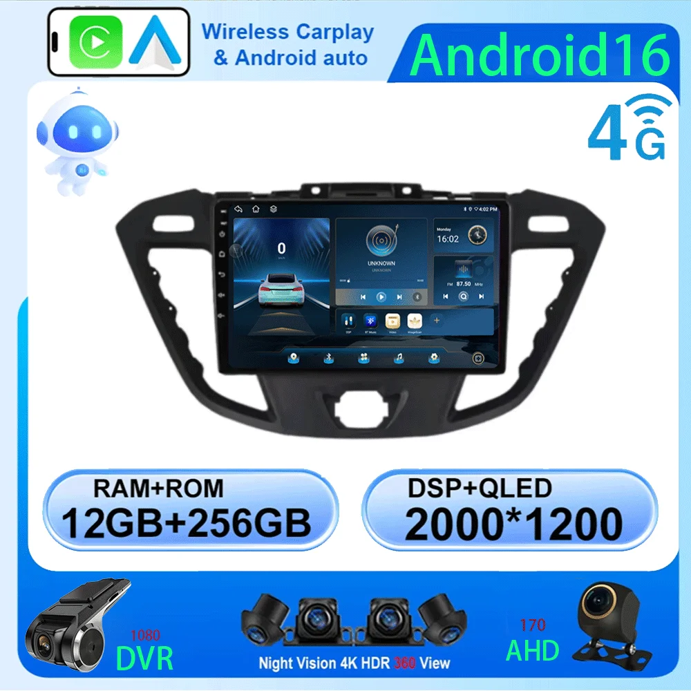 LJZN Android 16 For Ford Tourneo Custom 1 I Transit 2014 - 2021 Car Radio Multimedia Video Player Navigation stereo GPS 4G+WIFI